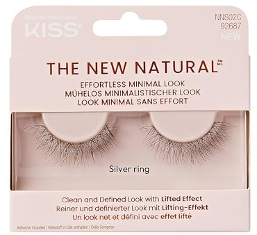KISS The New Natural Single 02 Silver Ring – Künstliche Wimpern für natürlichen Look, Leichte Fake Lashes mit unsichtbarem Wimpernband, Wiederverwendbare Strip Lashes
