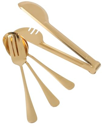 KICHOUSE 4piezas Utensilios Para Servir Acero Inoxidable Dorado Clips Para Alimentos Con Diseño Antideslizante Cubiertos Ligeros y Portátiles Para Uso Doméstico y Eventos