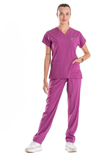 ELLYSHINE Professionella medicinska uniformer och skrubbar – mjukt stretchtyg scrubs uniformer kvinnor set – skrubbad topp och skrubbad botten, Ljuslila, L