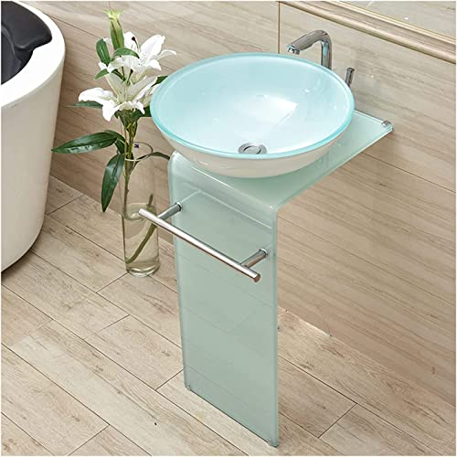 Lavabo da Appoggio in Ceramica Lavandino con piedistallo in vetro temperato, mobile per lavabo da bagno, piccolo appartamento, lavabo da appoggio da pavimento con balcone 84 * 40 cm con rubinetto e s