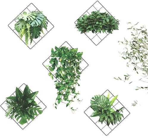VZU 3D Effect Monstera Leaf Ivy Grid Wall Decor, Green Plant Wall Sticker, Removable Green Leaves Wall Stickers, Wall Decor Wallpaper for Bedroom, Living Room, Porch