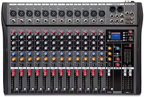ZIJINGY Mesas de Mezclas de Estudio, 6/8/12/16 Canales Mezclador de Audio Compacto Bluetooth USB DJ Consola de Mezcla de Sonido Amplificador de Monitor de 48 V, 12 vías