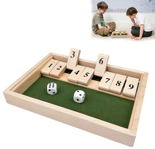 Chiluxendo Würfelspiel Holz Shut The Box 2 Spieler, Mach Die Kiste Zu mit 9 Zahlen, Klappbrett Spiel, Shut The Box Holz Tisch Spiel, Shut Box Game, Klappenspiel Kinder, mit 2 Würfel Mathematik