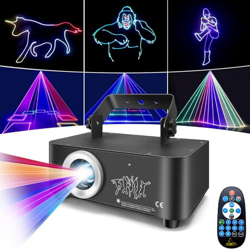 Neoglint DJ Lights, Stage Party Disco Light 3D RGB Animation with Beam Scan Effect Music Sound, Remote and DMX Control for Party, Club, Stage, Wedding, Birthday