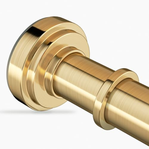 ZYRW Gold Shower Curtain Rod 36-68 Inch(3-5.6ft) Never Rust No Drilling Spring Tension Shower Rod, Adjustable Curtain Rod for Bathroom Window Closet