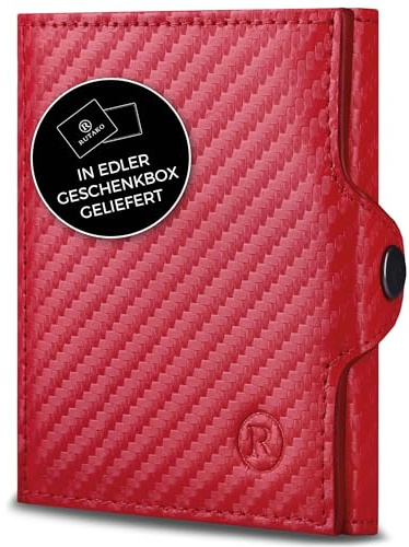 RUTAKO Slim Wallet mit RFID-Schutz - Kartenetui Herren & Damen - Kreditkartenetui klein - Mini Geldbörse - Portmonee Portemonnaie klein - Geldbeutel Carbon-Rot