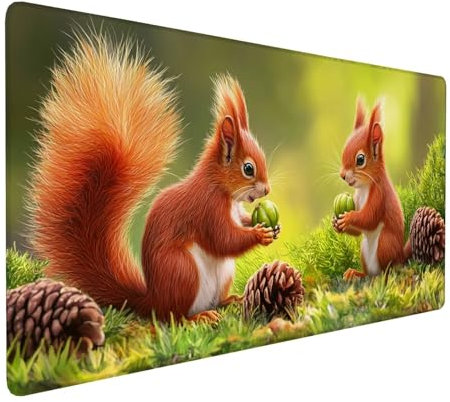 Grün Mauspad 800 x 400 x 3 mm, XXL Gaming Mauspad Eichhörnchen, Verlängertes Groß Mauspad Schreibtischauflage, Wasserdicht Mauspad, Genähte Kanten Mauspad, Rutschfeste Gummibasis, Mauspad Gamer Y-241