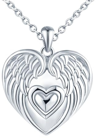 MICYUMI Damen Herz Kette 925 Sterling Silber Foto Medaillon Anhänger Feder Muster Halskette