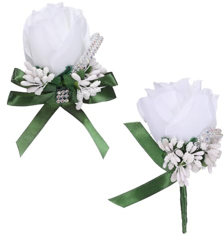 sourcing map Ansteckblume für Handgelenk und Knopflochblumen, handgefertigt, für Braut, Bräutigam, Hochzeit, Jahrestag, Weiß/Grün