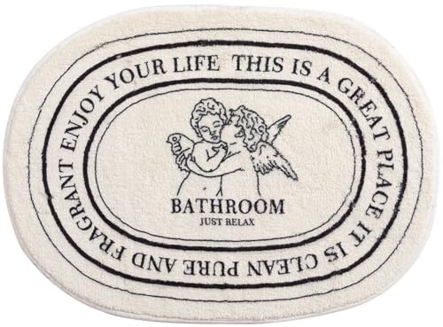 Schwarz-Weißer Badezimmerteppich, Saugfähig, Süße Engel-Badematte für Das Badezimmer, Rutschfester Badteppich, Maschinenwaschbar, Plüsch-Badematte, Schnelltrocknend (40 x 60 cm)
