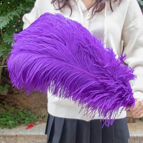 10 plumas de avestruz grandes y esponjosas, plumas de avestruz naturales de 15 a 55 cm para decoración de bodas, fiestas de carnaval, color morado, 45 a 50 cm, 18 a 20 pulgadas