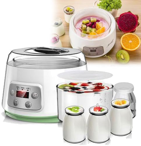 HEGGMKK 1.3L Electric Yogurt Maker, Automatic Yogurt Making Machine, with 4 X 100ml Cup-dividing, with LCD Display/Touch Switch, Adjustable Time, for Home Yogurt/natto,With 4 Cups