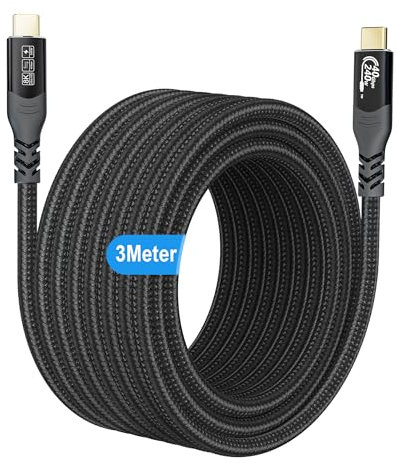 MOPOCHG Cable USB4 Certificado para Thunderbolt 4/5, 240W 48V/5A Cable USB C Carga Rapida, Datos de 40Gbps 8K @ 60Hz Para iPhone 16 15, MacBook, iPad Pro, Samsung, Dispositivos Tipo C, 3 Metros