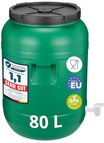 Garronda 80 L mit Hahn Rund Weithalsfass Futtertonne Wassertank GD-0142 | Grün, BPA-frei, ohne Dichtung, als Wasserbehälter und Futterbehälter für Tierfutter, Sauerkraut, Gurken und Lagerung