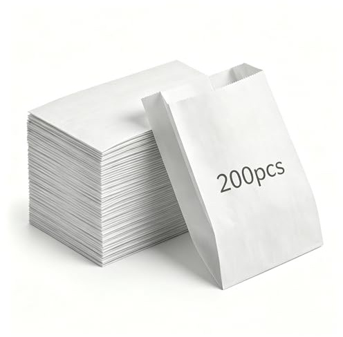 LOLYSIC 200 Stück Kleine Weiße Papiertüten 12×4×20 cm aus Kraftpapier – Mini-Sandwichtüten, Butterbrot- & Bonbontüten, ideal für DIY-Adventskalender, Geschenkverpackung & Party-Tüten