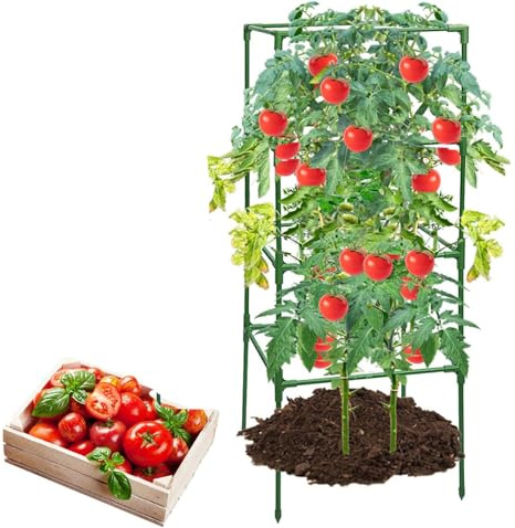 Tomaten Rankhilfe,48IN Rankhilfen für Kletterpflanzen,Einstellbar Höhe Garten Rankhilfe fürTomate, Gurken, Rosen, Garten,rankgitter Metall,Mit Pflanzenclips (1)