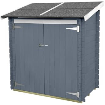 Ripostiglio in Legno da Esterno Berto Addossato 155x85 cm Grigio – Casetta Attrezzi Giardino con Porta Doppia, Pavimento, Tetto Impermeabile, Abete Naturale, Kit Montaggio Incluso