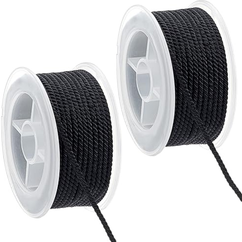 PH PandaHall 2pz 5~7m Cordino in Nylon 3mm Cordoncino Nero per Braccialetti, Corda Intrecciata per Macramè Annodati Cinesi Creazione di Gioielli Artigianato