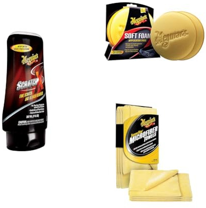 Meguiar's ScratchX Lackkratzer-Entferner – Mikro-Abrasive-Technologie für die schnelle Entfernung feiner Kratzer, Schleier & Makel – Inklusive 4 weiche Auftragspads & Supreme Shine Mikrofasertücher