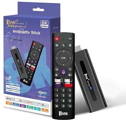 Android 14.0 TV Box，Streaming Stick 8K, 2GB RAM 16GB ROM,Dual WiFi 2.4G/5.8G, HDMI, Voice Remote，3D Movie Player
