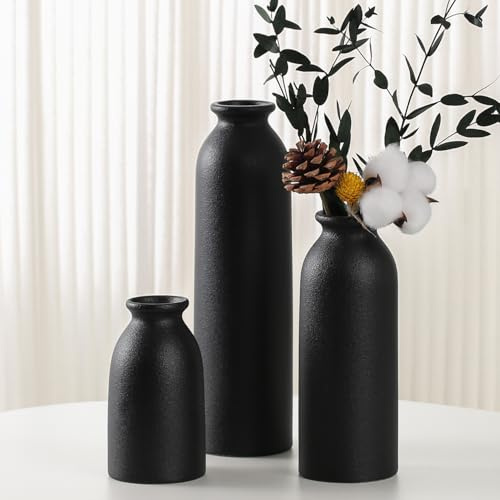 Modernt keramiskt vas-set, 3 delar, dekorativa blomvaser i olika storlekar (svart)