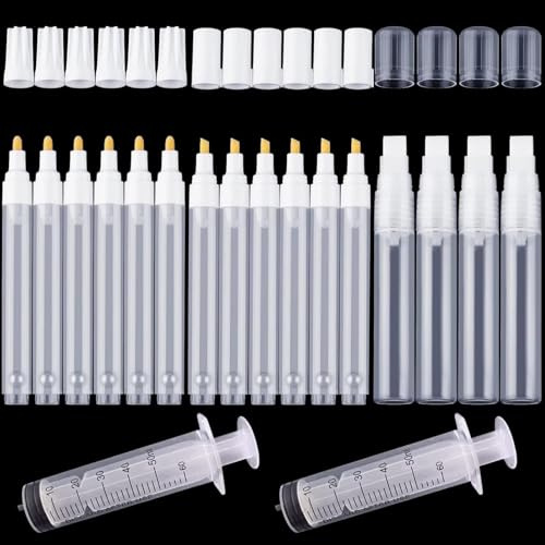 runrayay 18-teiliges nachfüllbares Acrylmarker-Set, Leere Acrylmarker, weiß, nachfüllbarer Lackstift, rund, schräg, flach, mit 2 Spritzen Spritze