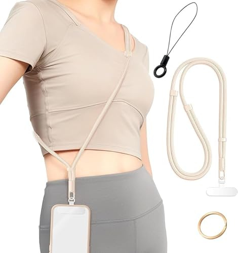 Casecret Handykette Universal Verstellbar Handyband zum Umhängen Handy Kette Lanyard Umhängeband für Damen Herren mit Patch Kordel für iPhone Samsung Xiaomi Sport Reise Outdoor Angenehm Kamel