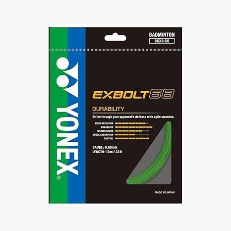 YONEX EXBOLT 68 Badminton String, Gauge 0.68mm Length 10m/33feet, High Power & Durable Choice of Colors