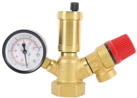 Alide Boiler Safety Group with Pressure Gauge, Safety Valve 3 Bar, Automatic Bleeder, Brass Heating Circuit Protection Kit (Female DN25)