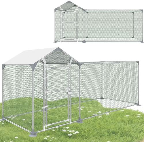HENGMEI Hühnerstall Freilaufgehege Verzinkter Stahl Hühnerkäfig Hühnerhaus Freigehege, Geflügelstall Voliere für Hühner Kleintiere Geflügel Kaninchen, 3x1x1.5m