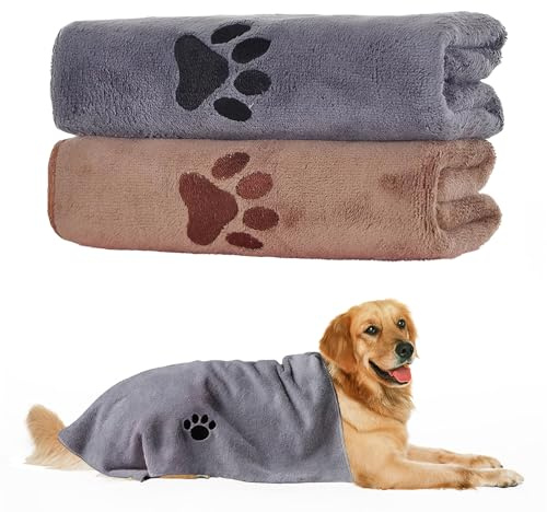 LEBKFT 2PCS Dog Towels, 75x35cm Soft Microfibre Dog towel Absorbent and Quick-Drying Pet Bath Towel for All Breeds Dogs Cats Thicker Drying Towel Cozy Puppy Blanket for Bath Rain Travel Swimming