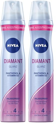 NIVEA Diamond Gloss Styling Spray, stärkendes Haarspray mit UV-Schutz, Panthenol & Vitamin B3, Haarlack für glamouröse Stylings mit 24h Halt (Haltestufe 4), veganes Pflegespray (250 ml)