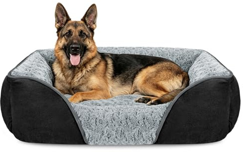 JOEJOY Hundsäng Stora Hundar, XXL Hundbädd Tvättbar Fluffig, Ångestdämpande Hundbäddar Mjuka Bekväma, Halkfri Hundbädd för Stora Hundar och Katter, 106x80x23cm