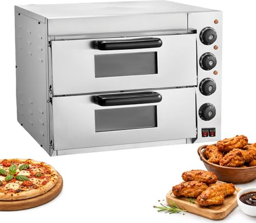 Forno Per Pizza Commerciale Da Banco, Forno Pizza Elettrico Professionale Con Pietra Refrattaria E Timer, Alta Temperatura 50-350°C, Acciaio Inox Per Ristorante E Hotel(Double Layer)