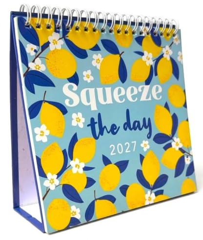 2027 Stand Up Desk Calendar – Flip Desktop Calendar with Wiro Binding – Free Standing Month to View Planner with UK Bank Holidays – Small Standing Desk Planner (Lemons 2027)