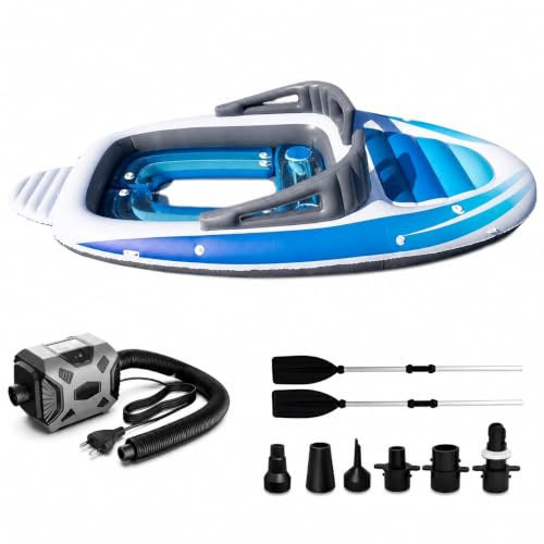 Isola Galleggiante Gonfiabile for 6 Adulti, Zattera da Lago In Pvc con | Pvc da 0,5 Mm, Uso Lago Piscina Fluviale, Refrigeratore Incorporato, 390 X 210 Cm, Include 2 Pagaie e Pompa