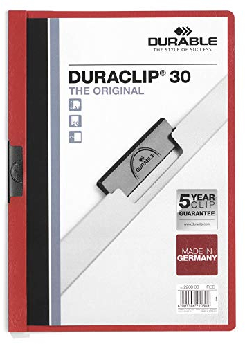 Durable Klemm-Mappe Duraclip Original 30 (für 1-30 Blatt A4), 25 Stück, rot, 220003