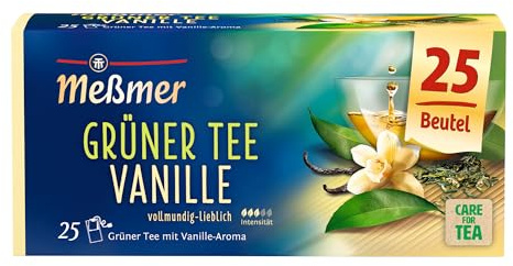 Meßmer Grüner Tee Vanille | 25 Teebeutel | Vegan | Glutenfrei | Laktosefrei