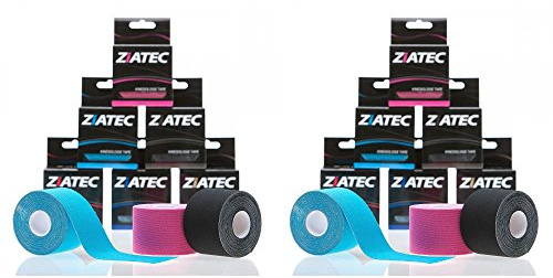 Bande de kinésiologie ZiATEC Pro Kinesiology Tape | Bande élastique et imperméable pour le sport, ruban physio (4,5 m x 5 cm) 100% coton, couleur:12 x mélange de couleurs