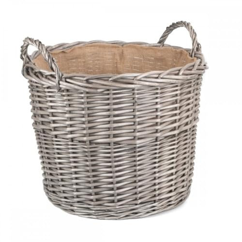 Red Hamper Extra Large Antique Wash Finish Wicker Lined Log Baskets, Height 41cm x Width x Depth 51cm
