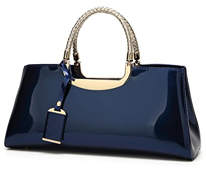 Coolives Damen Handtasche Tasche aus PU-Lackleder Henkeltasche Abendtasche Schultertasche Umhängetasche für die Hochzeit Königsblau EINWEG