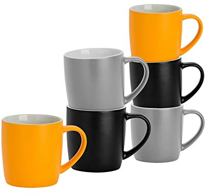 Argon Tableware Coloured Coffee Mugs - Scandi - 350ml - Pack of 6 - Matte Ceramic Stoneware Latte Cappuccino Cups Hot Chocolate Cups Colourful Mug Set with Handle