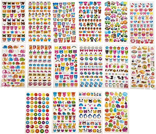 Excellentas 3D Aufkleber Motiv Sticker [800 Stück] für Kinder Kleinkinder Babys Mädchen Junge – Smileys, Tiere, Blumen, Essen, Auto, Obst, Gemüse, Süßigkeiten, Fahrzeuge Sammel-Sticker
