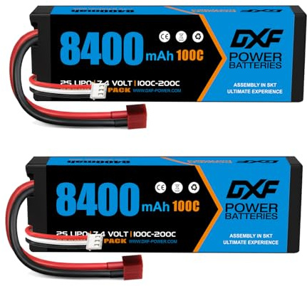 DXF 2PCS 8000mAh 7.4V 110C 2S LiPo RC -batteri med hårdväska Deans Plug för RC Evader BX Car Truck Truggy Buggy Tank Helicopter Airplane Car Racing