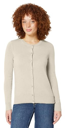 Amazon Essentials Women's Lightweight Crewneck Cardigan Sweater (Available in Plus Size), Oatmeal Heather, Large