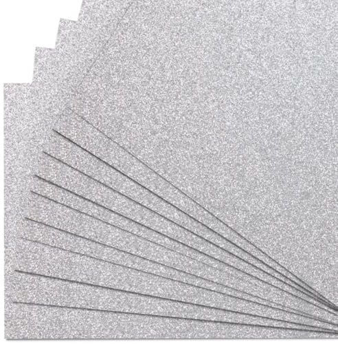 Springboard A4 Silver Glitter Card Sheets - 10-Pack 290gsm Non Shed Glitter Cardstock for Card Making - Compatible w/Die-Cutting Machines - Sparkly Craft Supplies