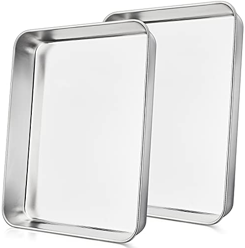 Joyfair Baking Tray Set of 2, Stainless Steel Baking Sheet Pans, Deep Cake Tins/Rectangle Bakeware for Cake/Brownie/Lasagna/Casserole, 26x20x5cm, Heavy Duty, Matte Finish& Dishwasher Safe