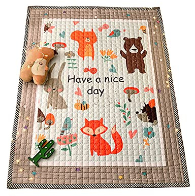 Kinder Baby Krabbeldecke Faltbare, Hiseng Baumwolle Groß Spielmatte Kinder Teppiche Rutschfeste Baby Bodenmatte Waschbare Krabbelmatte für Outdoor Spielteppich (Dschungelparty,145x195cm)