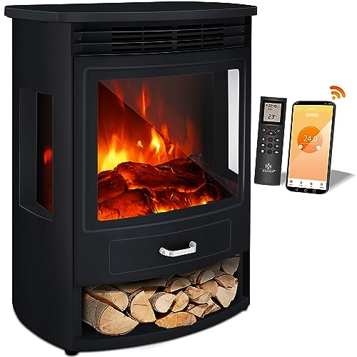 KESSER® Prio Camino elettrico con stufa, termoventilatore, telecomando 950/1900 W caminetto elettrico, effetto fiamma LED Caminetto elettrico