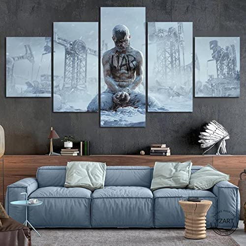 Wondbeau Leinwanddrucke Modulare Wandkunst Wandaufkleber 5 Teiliges Wandbild Druck auf Leinwand Malerei Moderne Abstrakte Poster Mit Rahmen XL/200cm×100cm Frostpunk,Spielszene